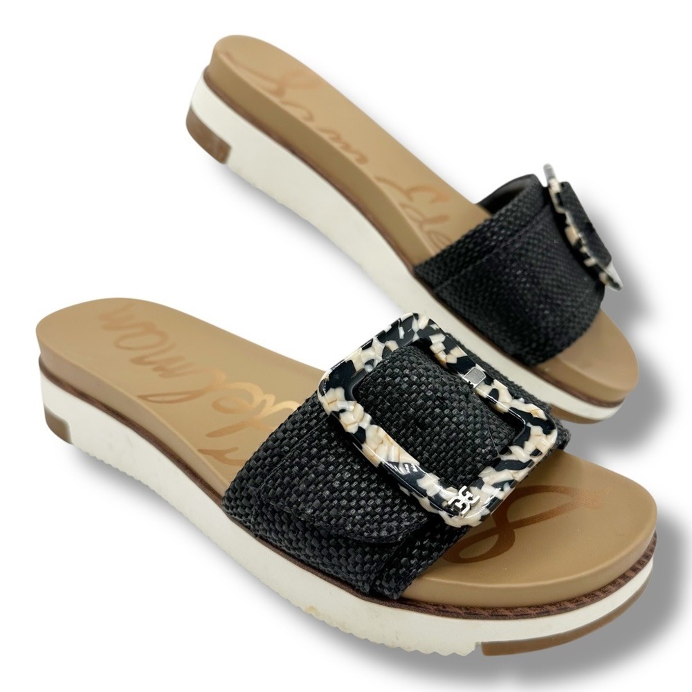 Sam Edelman Ariane Black Raffia Wedge Slide Sandals Women US‎ 9.5 EUR 40.5
